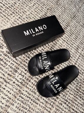 Milano Di Rouge Black Logo Slide Sandals